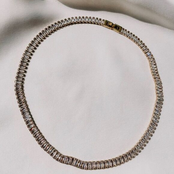 18K GOLD TENNIS DIAMOND NECKLACE/CHOKER - Picture 1 of 5